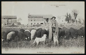 Carte postale représentant un berger dans un village, vers 1900